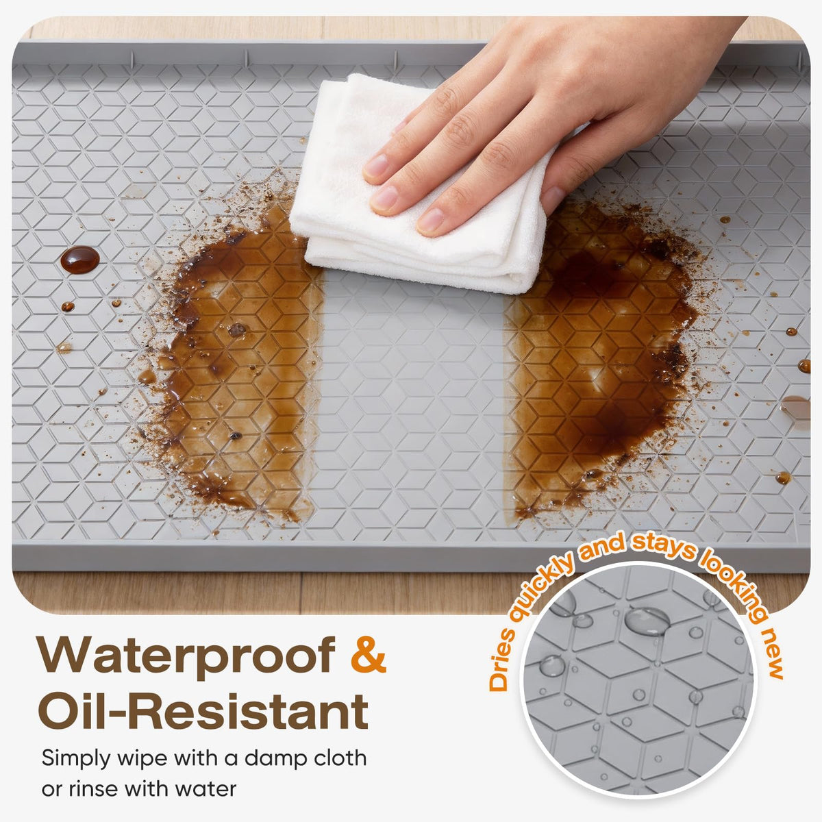 TRZZ pet area mat simplifies spills cleanup after feeding