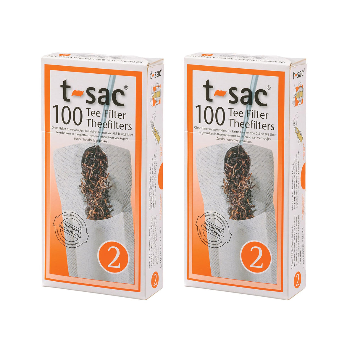T-Sac tea filter bags packaging with 200-count white disposable infusers for loose leaf tea.