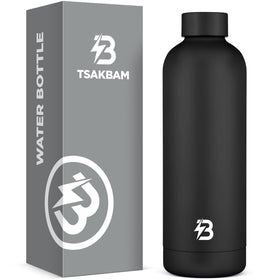 TSAKBAM insulated water bottle front view, travel-ready and keeps beverages at the right temperature