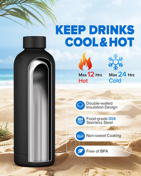 TSAKBAM insulated water bottle side angle, double-walled insulation maintains drink temperature