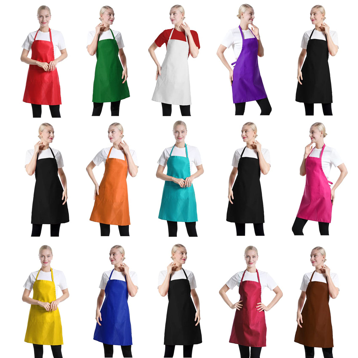 TSD STORY total 15 pcs bib apron bulk in mixed colors for versatile kitchen prep.