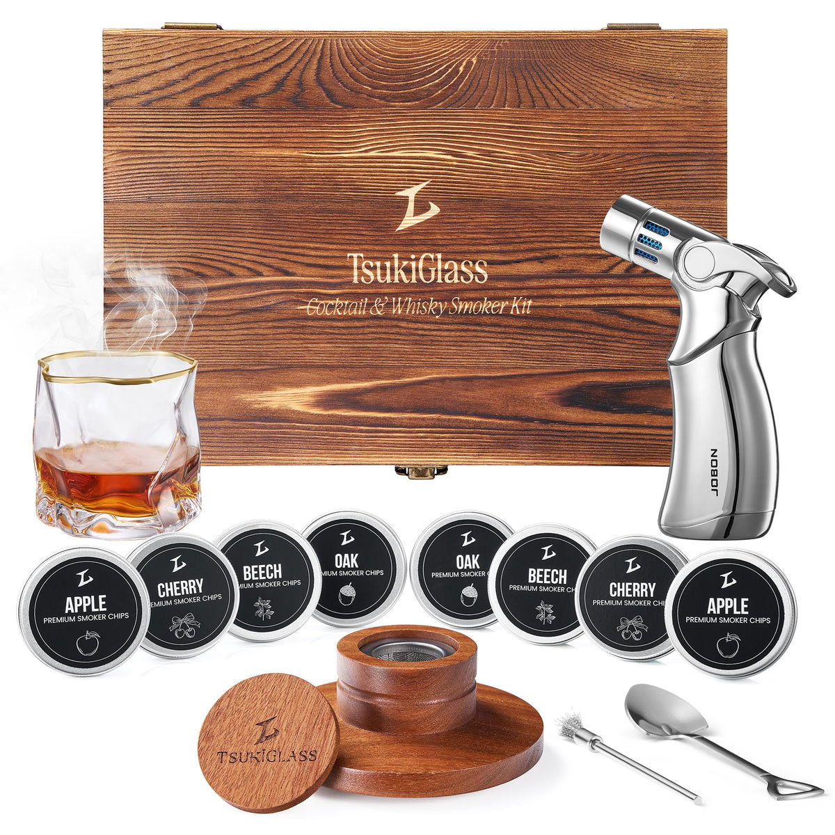 TSUKIGLASS smoker top in Sapele wood delivers clean, aroma-rich smoke