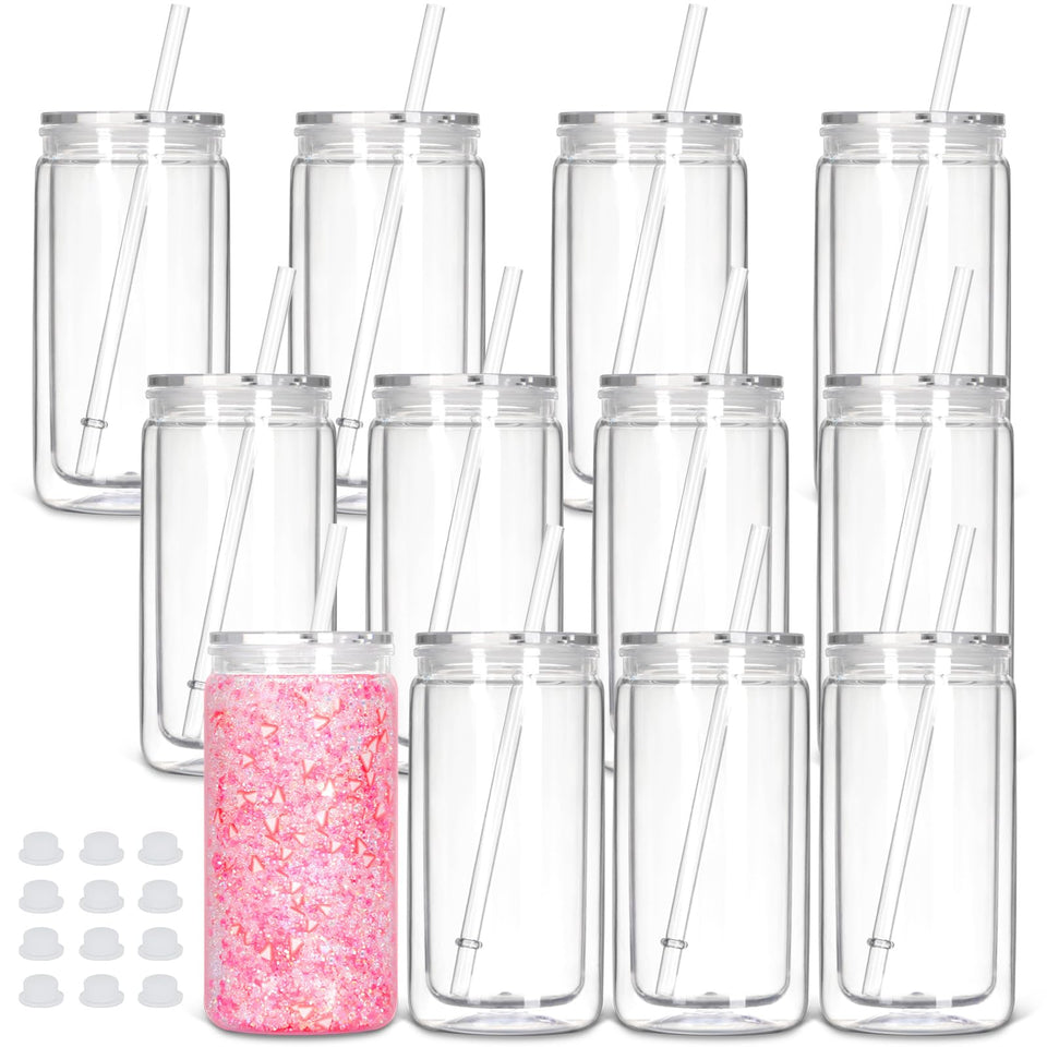 Tswofia snow globe tumbler 16oz clear cup with double-wall insulation keeps beverages comfortable.