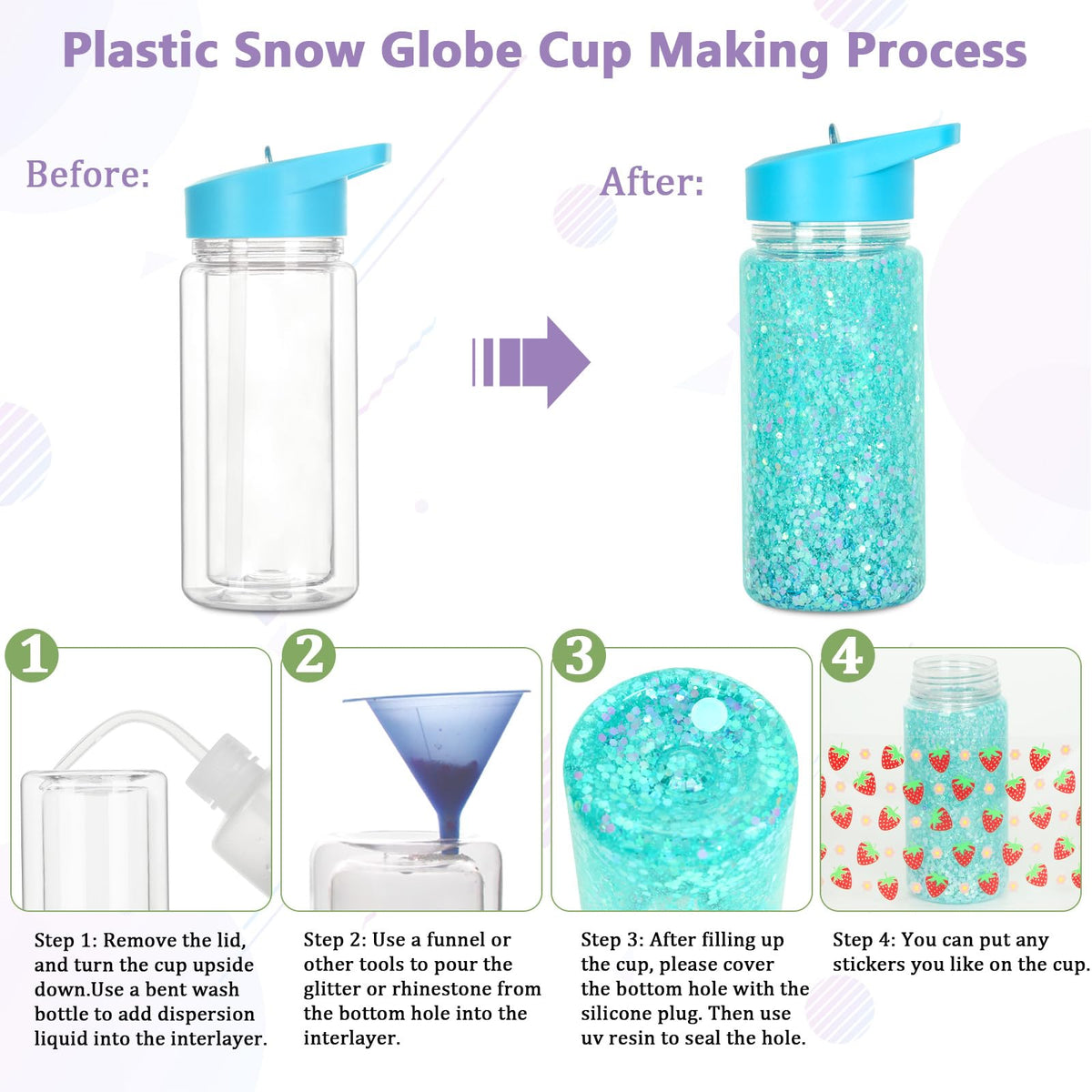 Tswofia included stickers and accessories to customize each cup.