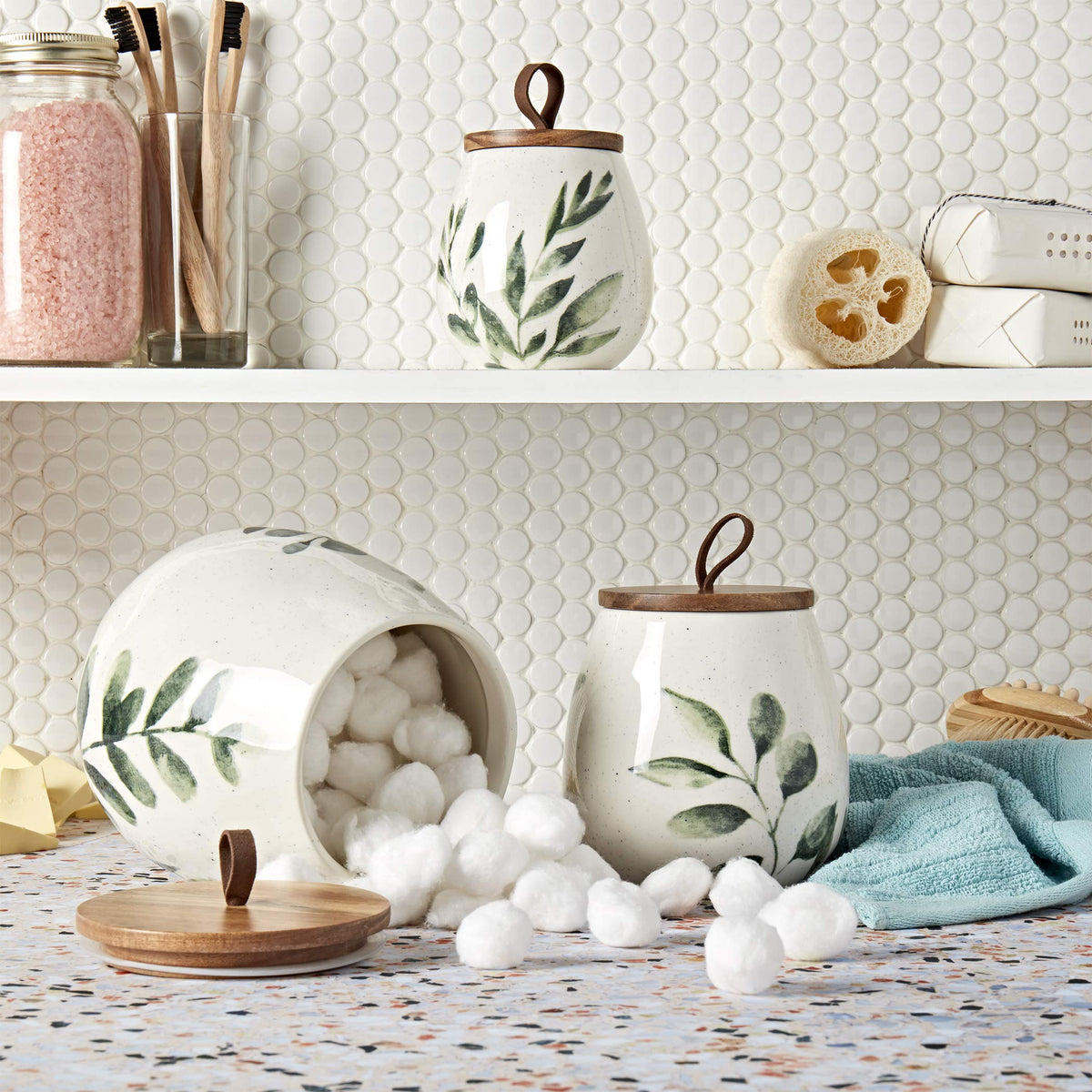 TTU Tabletops Gallery Green Leaf medium ceramic canister for dry goods