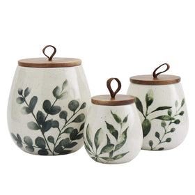 TTU Tabletops Gallery Green Leaf small ceramic canister with water-tight seal for spices