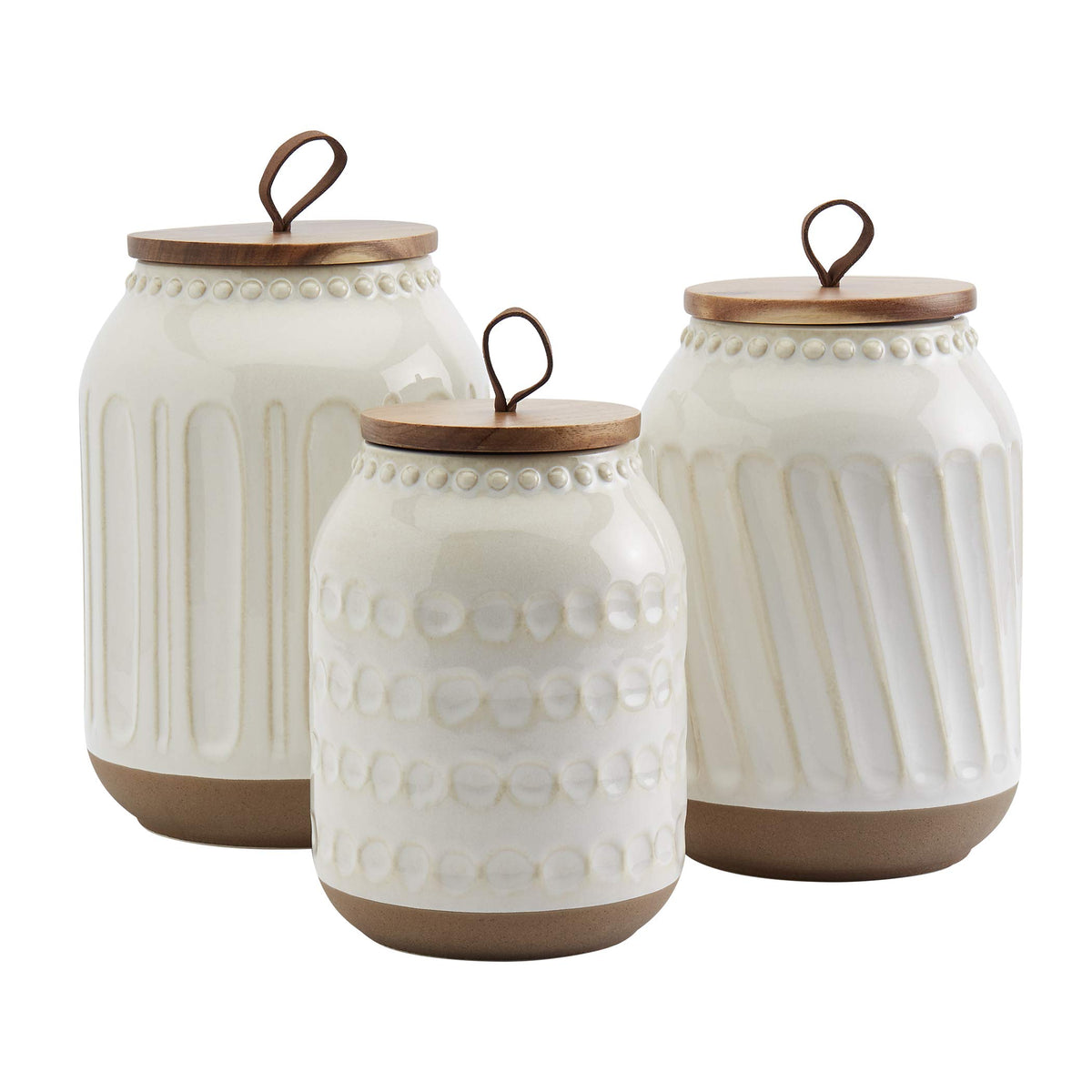 TTU Ziggy white small canister with acacia lid for organized pantry storage.