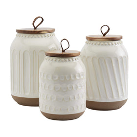 TTU Ziggy white small canister with acacia lid for organized pantry storage.