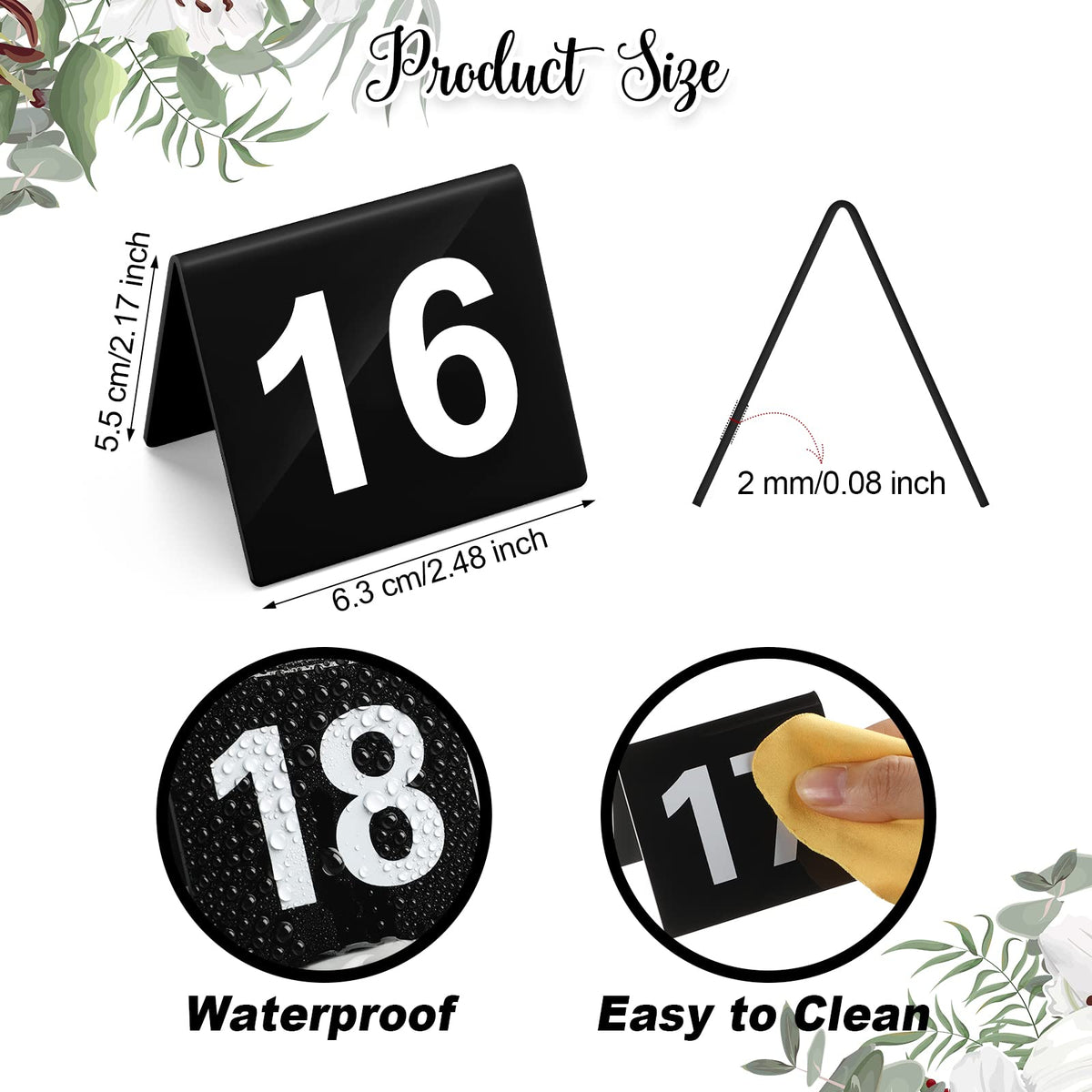 Tuanse table numbers stand-alone acrylic with no glue required, quick setup.