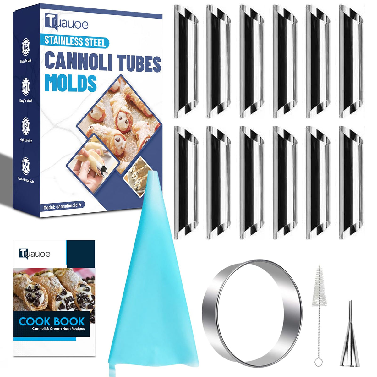 Tuauoe cannoli tubes diagonal 12pcs set for crispy shells and even shaping