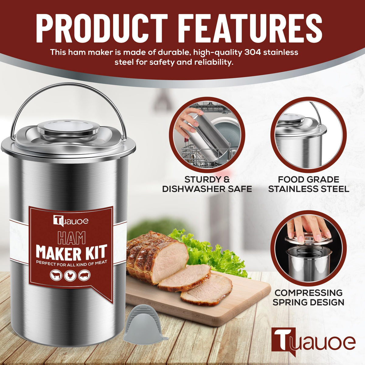 Tuauoe ham press with thermometer for precise cooking and safety