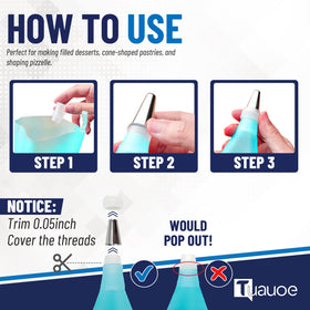 Tuauoe piping tips for decorating and filling desserts cleanly.