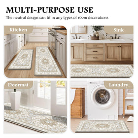 Tubeamin beige tan kitchen mat in a cozy sink and prep zone.