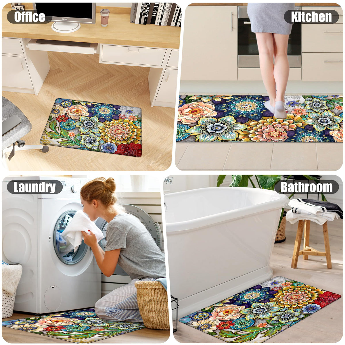 Tubeamin boho floral-decorative kitchen mat adds style while staying practical