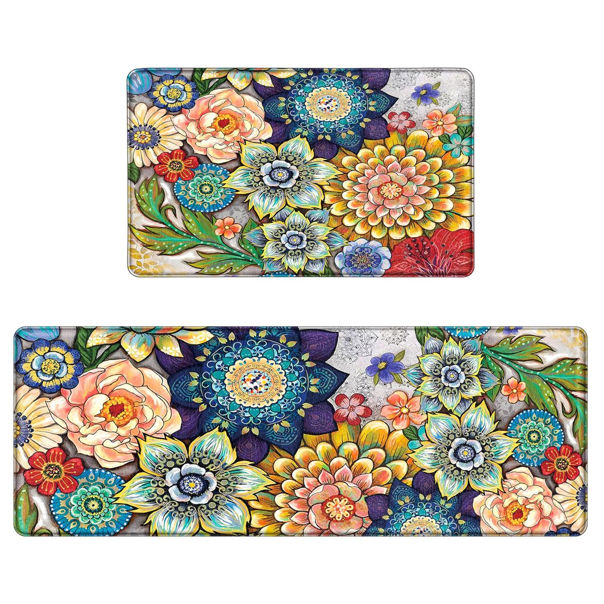 Tubeamin boho floral kitchen mat two-piece set for comfortable standing