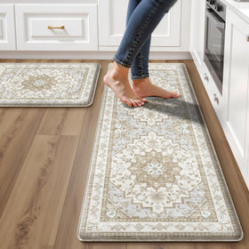 Tubeamin boho kitchen mat pattern closeup showcasing stylish design and fade-resistant colors.