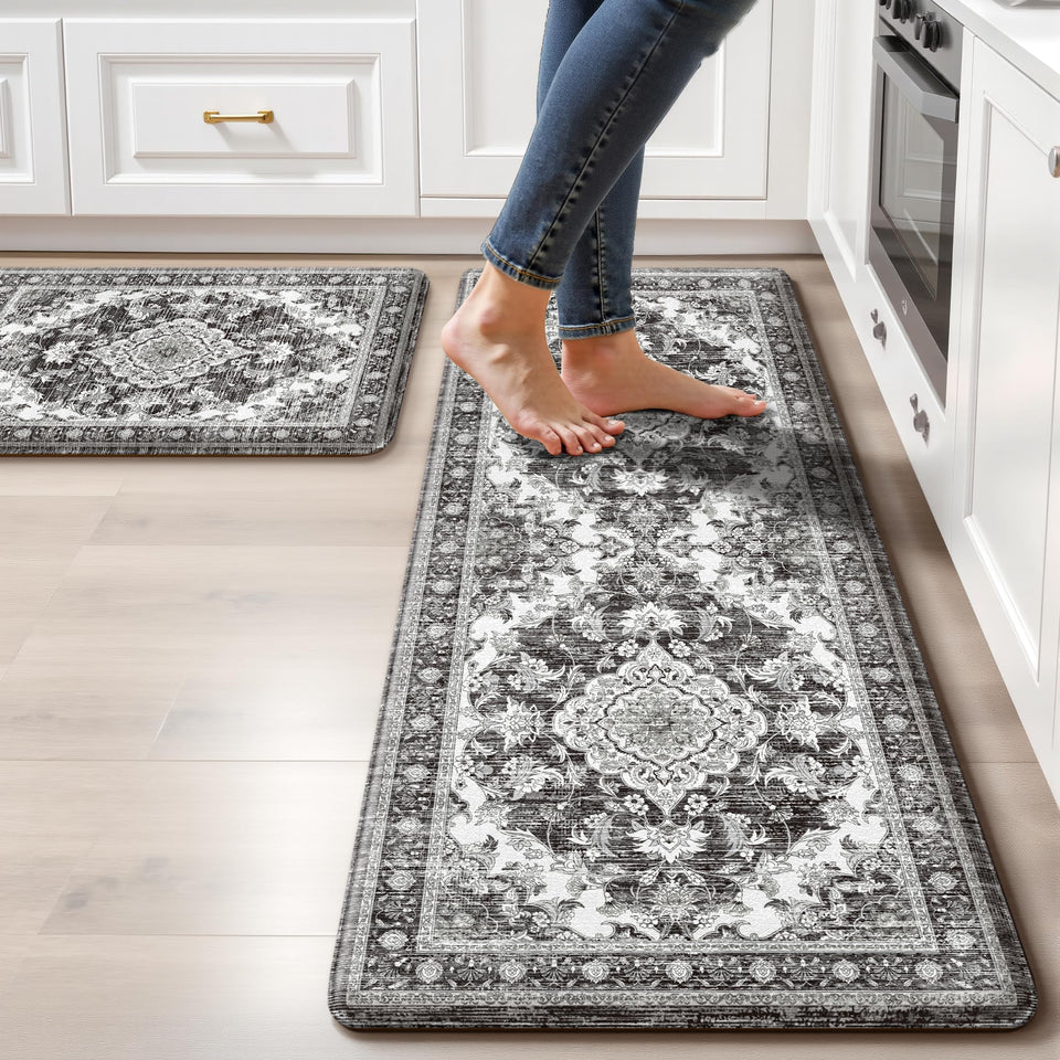 tubeamin boho kitchen mats 2-piece set adds timeless style and cushioned comfort to your floor