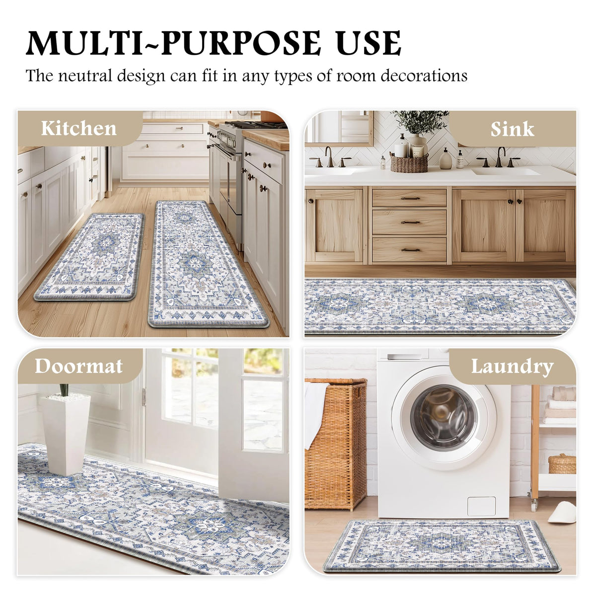 Tubeamin boho pattern design adds vintage charm to kitchen floors.
