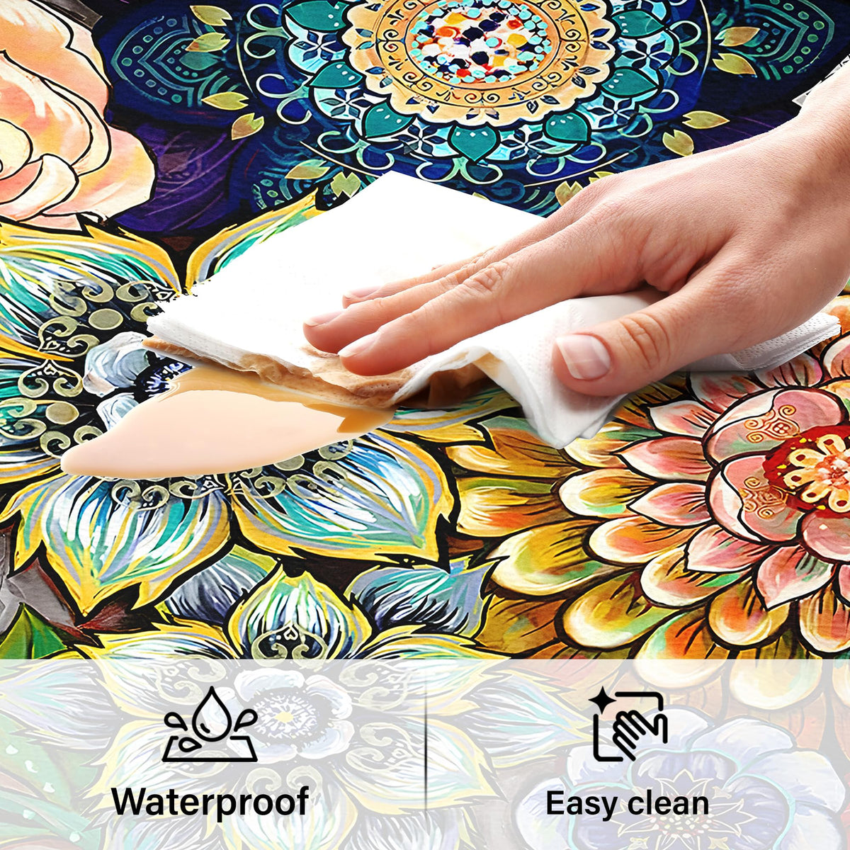 Tubeamin easy-care stain-resistant kitchen rug wipes clean with a damp cloth