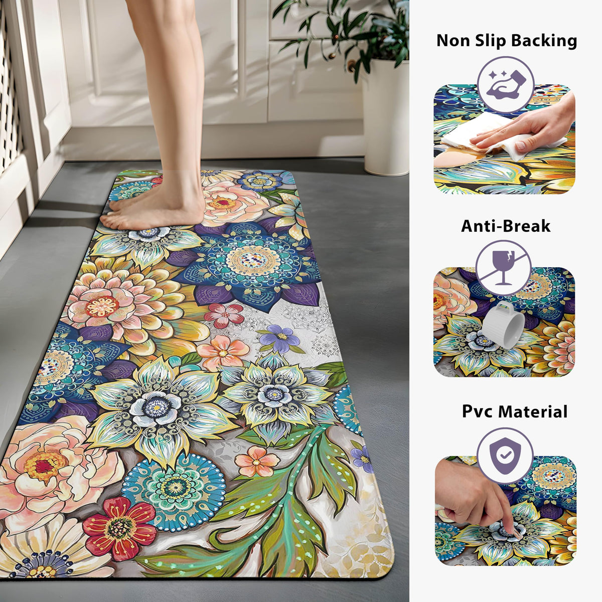 Tubeamin non-slip waterproof kitchen mat protects floors and prevents slips