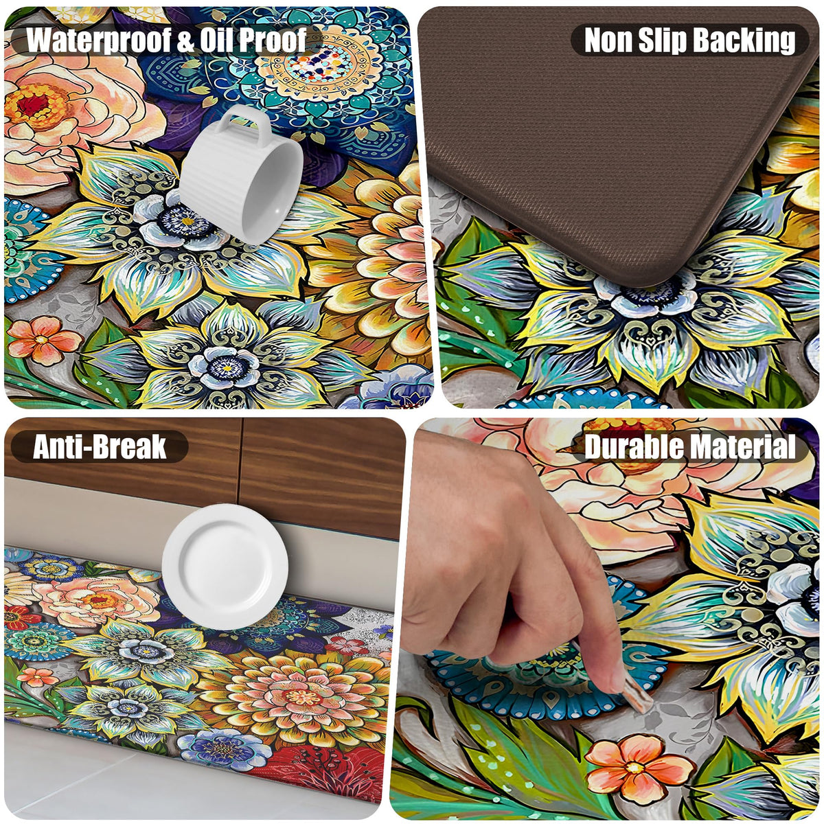 Tubeamin round-edge beveled kitchen mat offers smooth transitions and edge safety