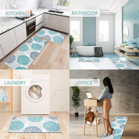 Tubeamin teal mats add color and comfort to entryways and kitchens.
