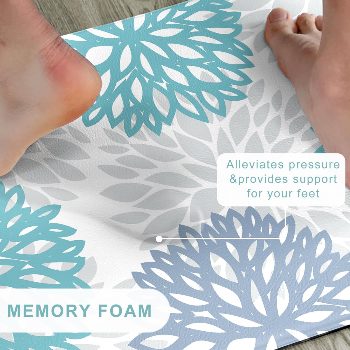 Tubeamin teal kitchen mats in laundry area stay non-slip and easy to clean.