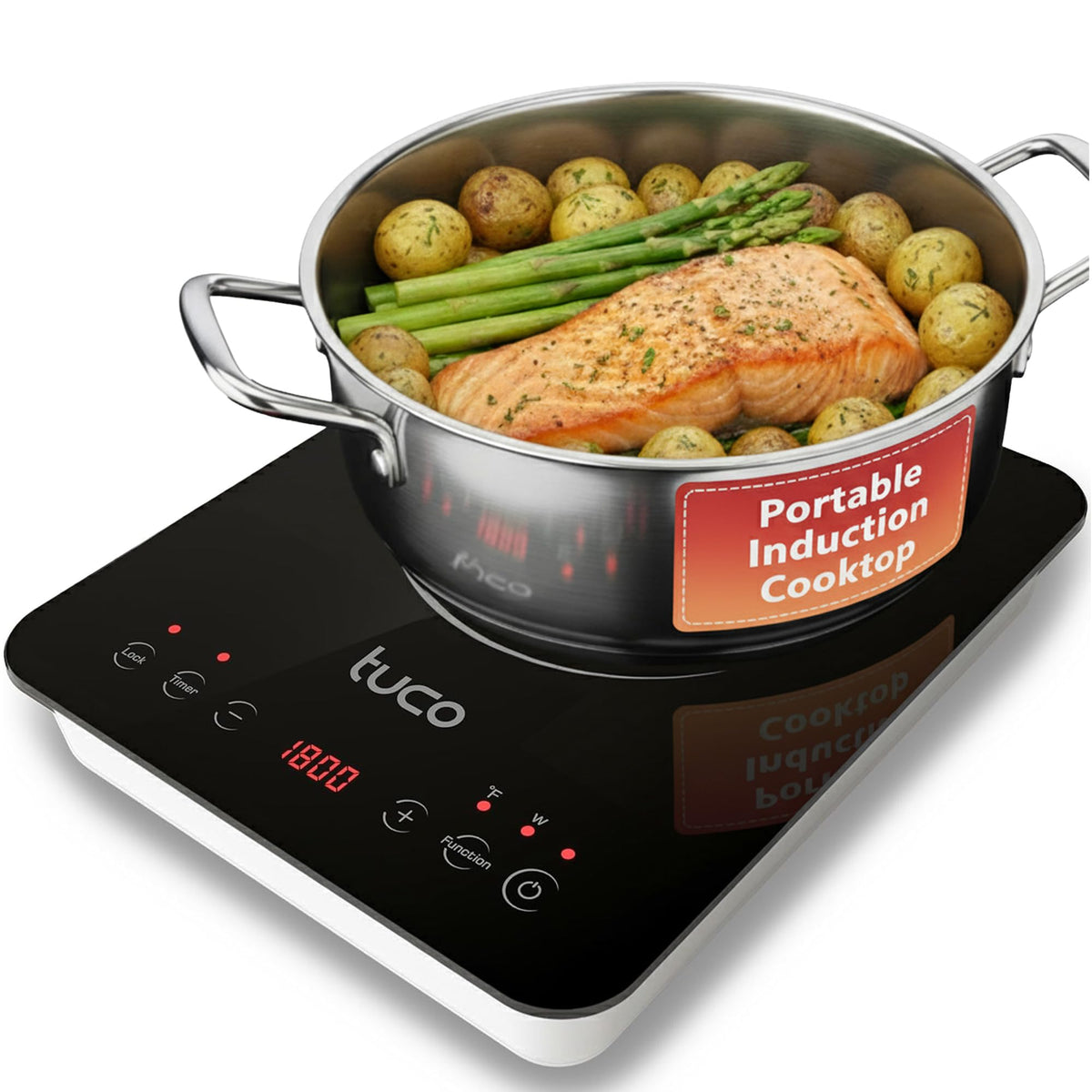 TUCO portable induction burner front view shows compact design for small kitchens