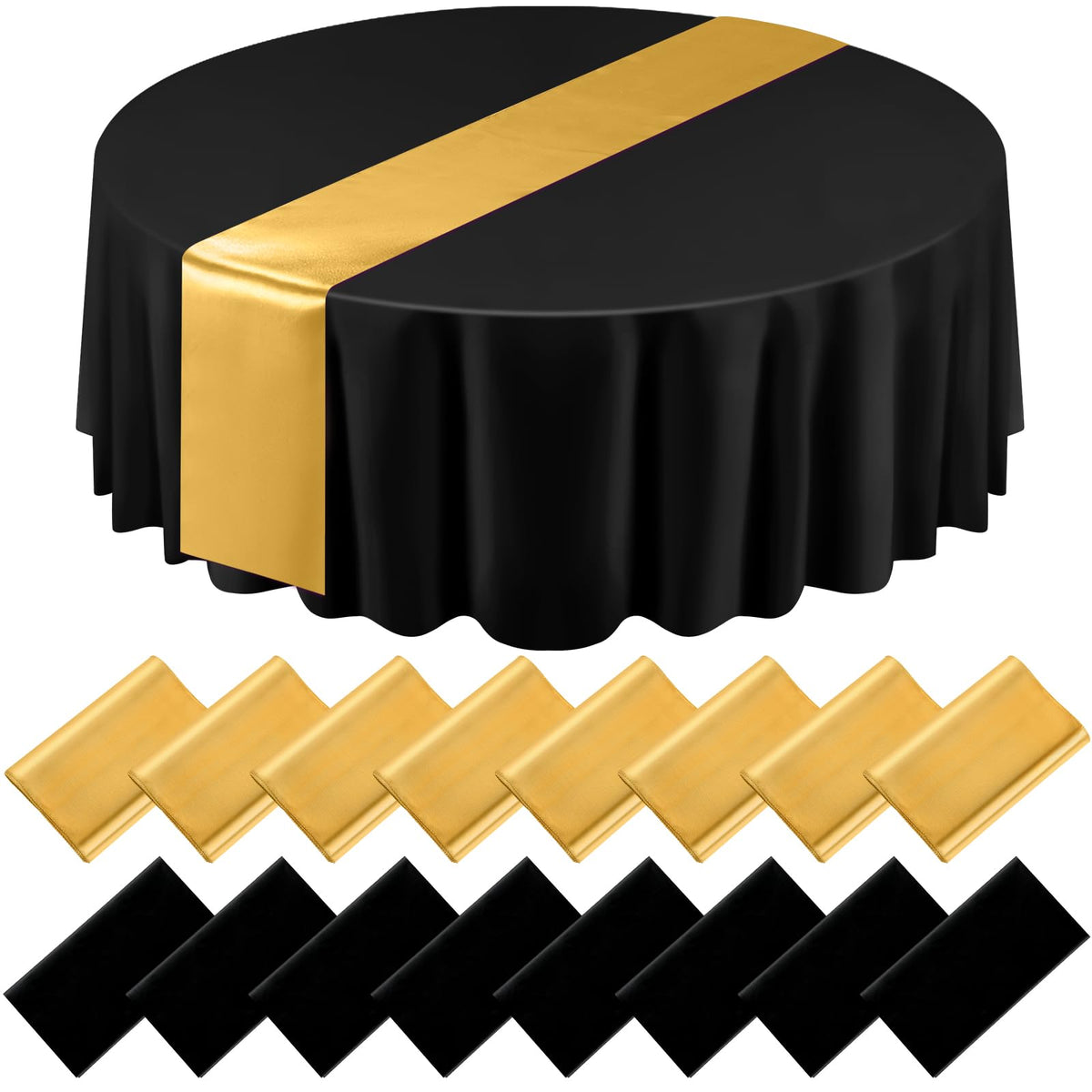 Tudomro black gold round tablecloth 84-inch on table for festive events.