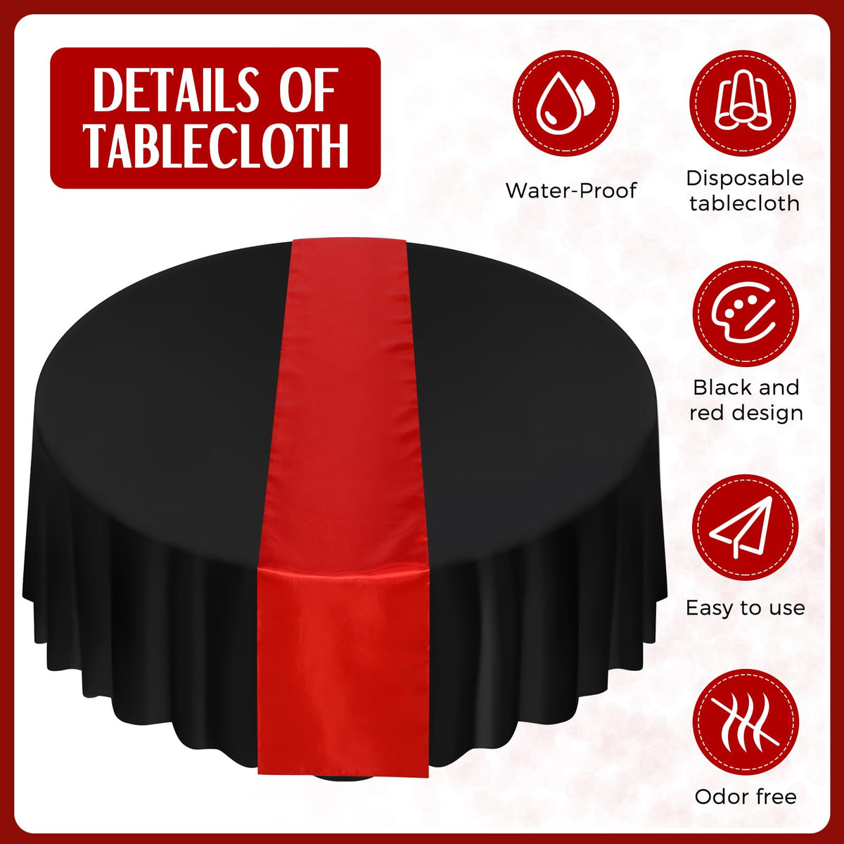 Tudomro disposable round tablecloth made of PEVA for easy cleanup after events.