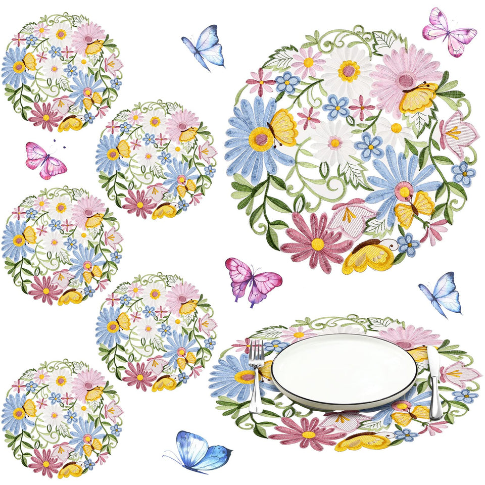 Tudomro round placemat with daisy embroidery for elegant spring dining
