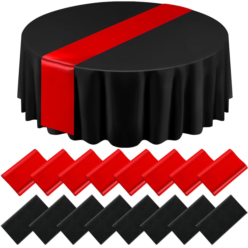 Tudomro round tablecloth in black and red, 84 inches for elegant gatherings.