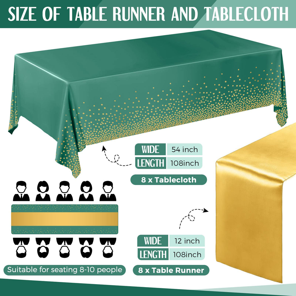 Tudomro satin runner 12x108 in green and gold adds elegant shimmer