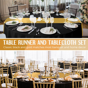 Tudomro wedding table setup with black and gold decor for elegant tables.