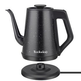 Tuehakny gooseneck kettle 1L capacity for quick tea prep on a home kitchen counter.