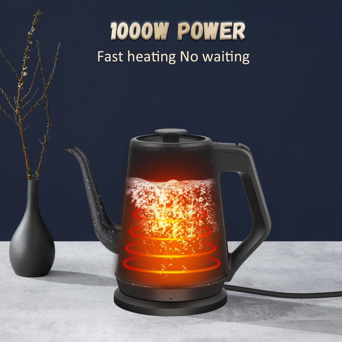 Tuehakny gooseneck kettle auto shut-off for safe, unattended boiling.
