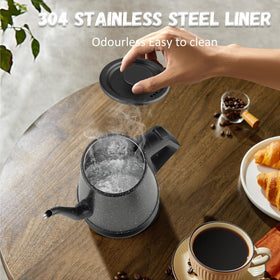 Tuehakny gooseneck kettle interior uses 304 stainless steel for safe, clean water.