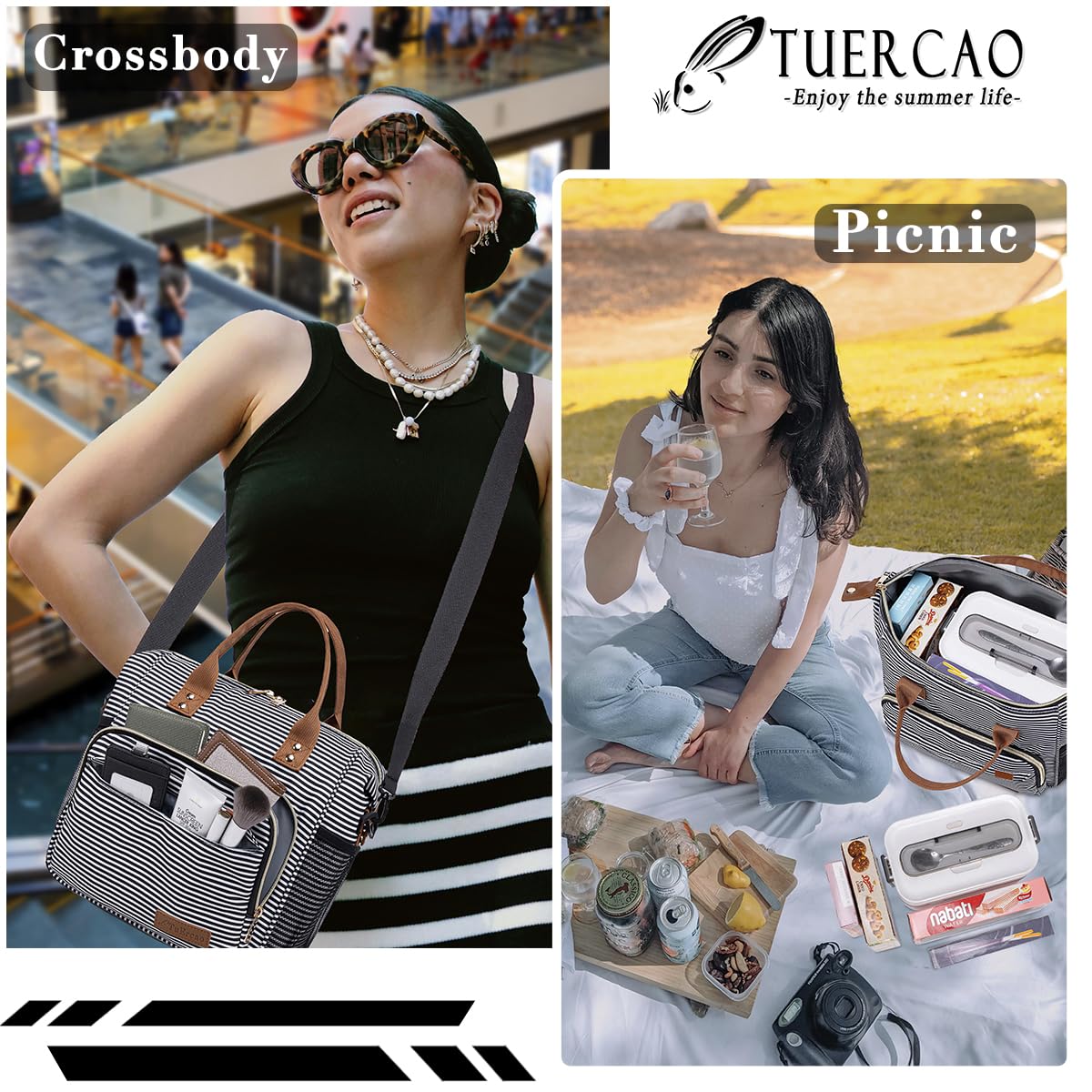 TuErCao lunch bag mesh pockets hold drinks and snacks.