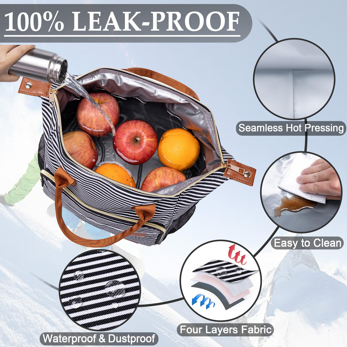 TuErCao lunch bag velcro pocket keeps cutlery handy.
