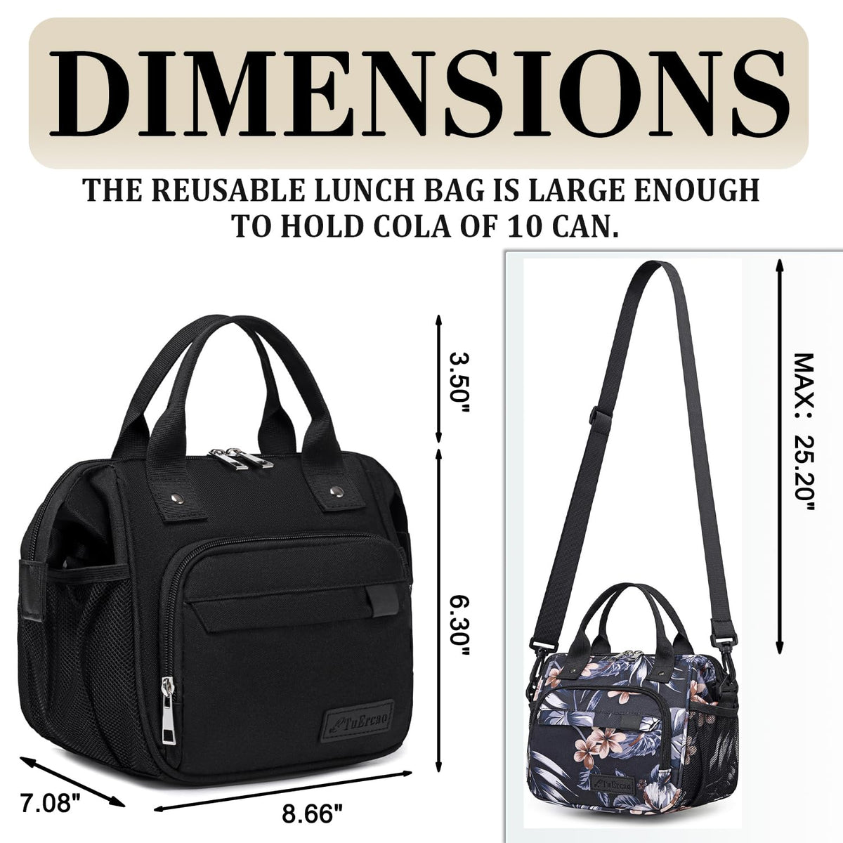 TuErCao insulated lunch bag top view highlights compact interior for easy meal prep.
