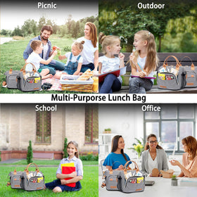 TuErCao lunch bag with handle and strap in a busy work setting.