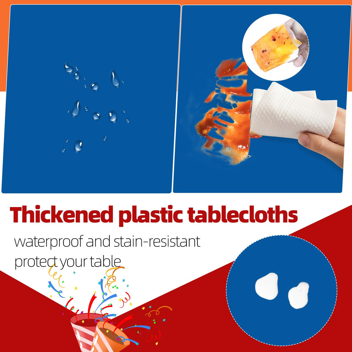 Tujol disposable plastic tablecloth waterproof to guard against spills.