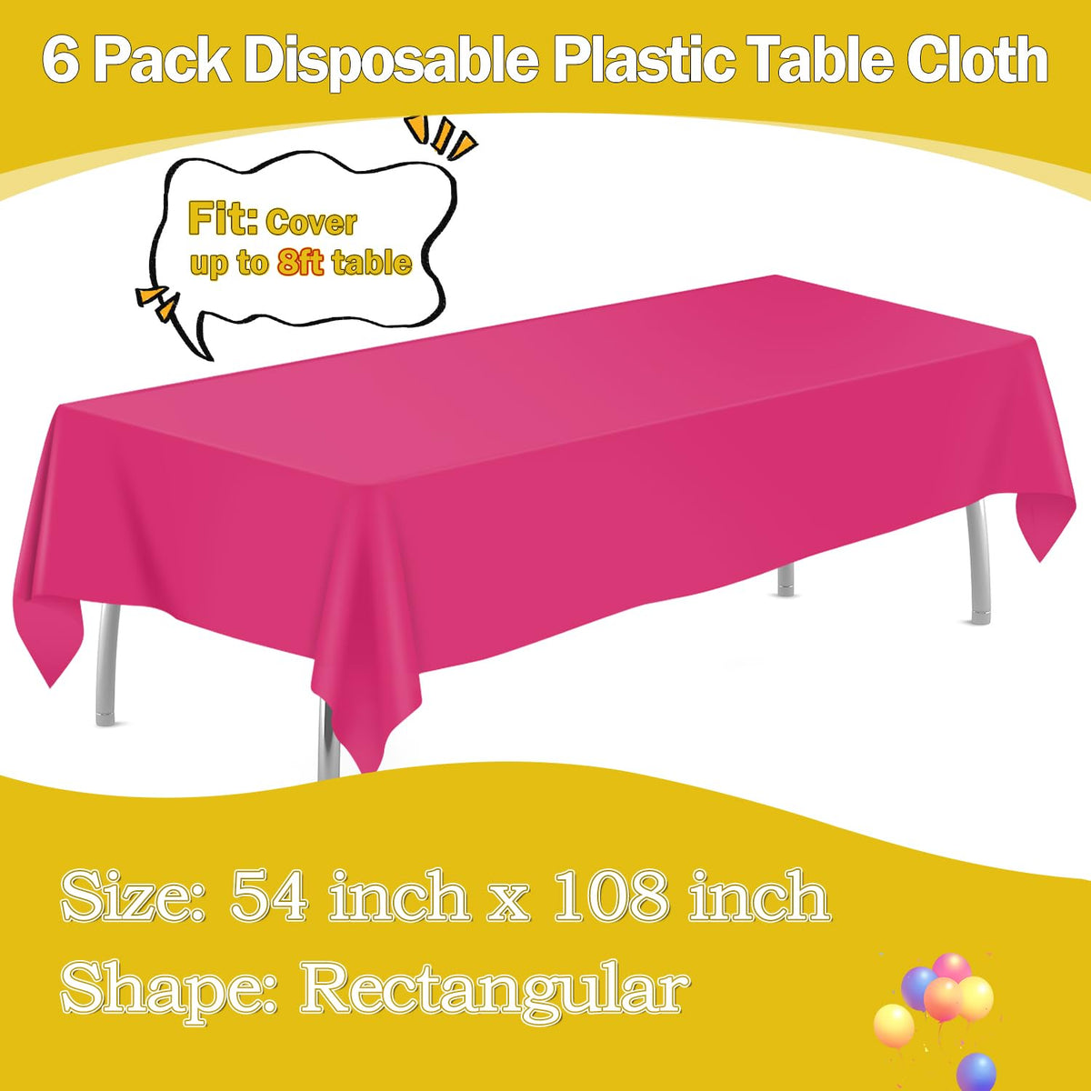 Tujol hot pink 54x108 tablecloth laid on a dining table for vibrant coverage.