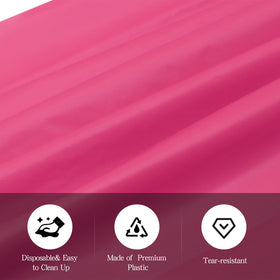 Tujol hot pink 54x108 tablecloth set up for a party and dining setup.