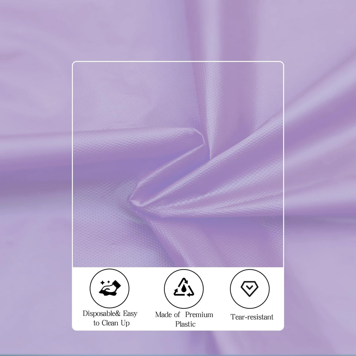 Thick high-density plastic tablecloth protects surfaces during meals and outdoor events.