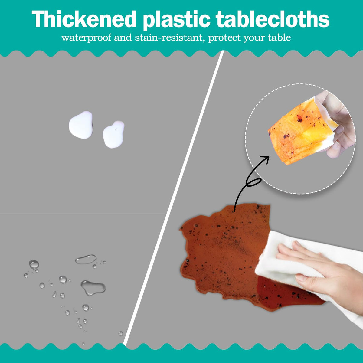 Tujol Silver disposable tablecloth enables quick cleanup after events.