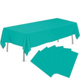 Tujol Teal 6-pack tablecloths spread on a table for a polished setup.