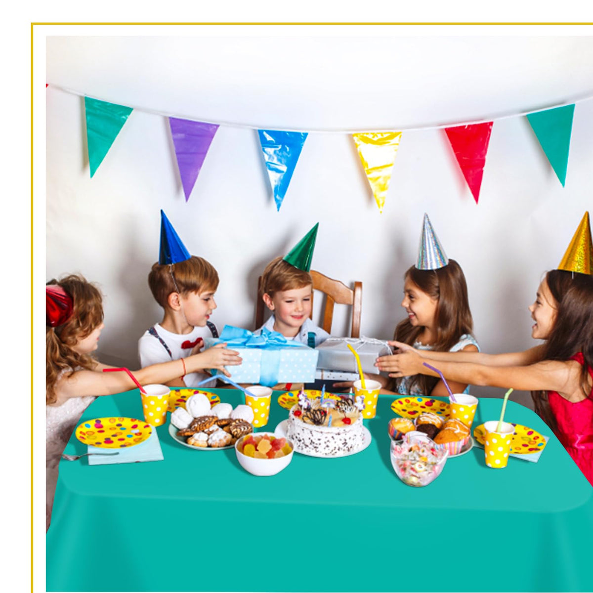 Tujol Teal tablecloths used for family dinners and outdoor picnics.