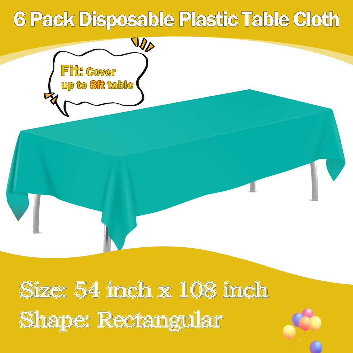 Tujol Teal disposable rectangle tablecloth unfolds to protect surfaces and simplify cleanup.