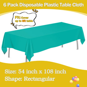 Tujol Teal disposable rectangle tablecloth unfolds to protect surfaces and simplify cleanup.